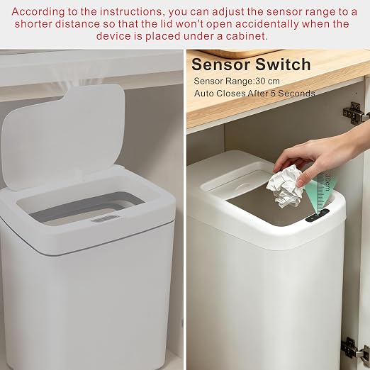 ELLO&ALLO Garbage Can Motion Sensor Trash Can 13 Gallon for Kitchen with Roll Up Lid, Automatic Touchless High-Capacity Waste Bin, White