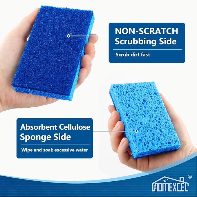 HOMEXCEL Sponges Kitchen 12 PK, Non-Scratch Dish Sponge for Cleaning Dishes | Scrub Cleaning Sponge Safe on Non-Stick Cookware, Dual Sided Blue Sponge for Sink, Kitchen, Household, Bathroom