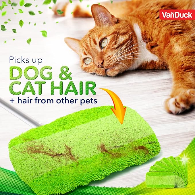 VanDuck Reusable Microfiber Mop Pads for Swiffer Sweeper (2-Pack), Green | Handle not included, machine washable wet & dry mopping cloths, mop head replacement floor cleaning