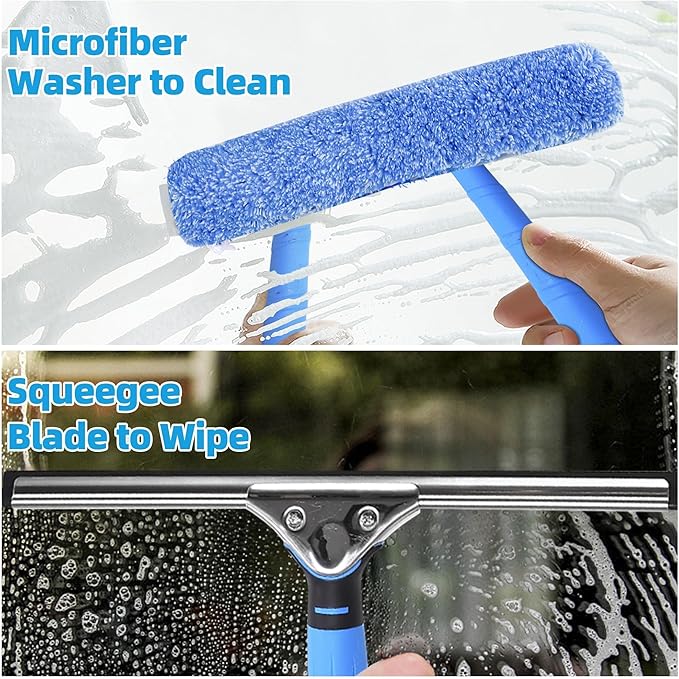 Window Cleaning Kit with Bucket,Squeegee for Window Cleaning | 3 Gallon Storage Bucket,14" Window Squeegee and Microfiber Scrubber, Window Cleaning Tool for Home, Outdoor, Commercial