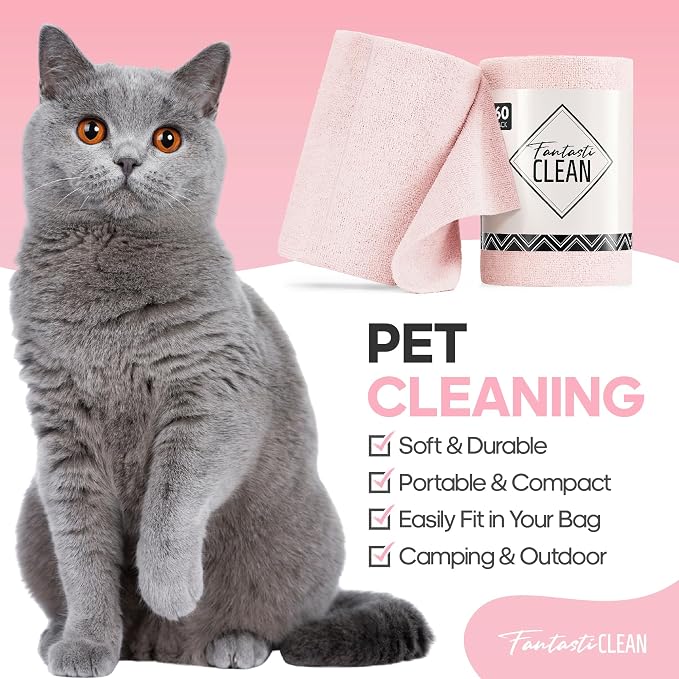 Fantasticlean Microfiber Cleaning Cloth Roll, Pink, 60 Pack, 8" x 8" | Tear Away Microfiber Towel Roll, Reusable Paper Towels, Rags for Kitchen, Pet, Dust, Car, Office, Cleaning Supplies, Portable