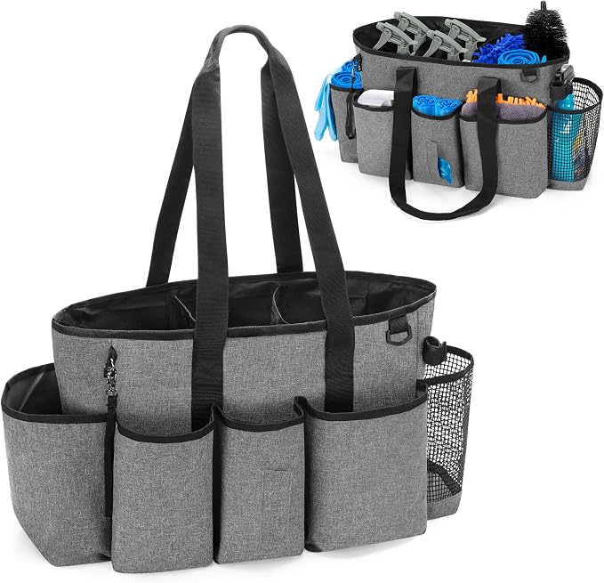 LoDrid Professional Cleaning Tote Caddy for Cleaning Supply, Gray | Cleaning Bag Organizer with Dividers and Handle Strap for Housekeepers Work, Bag Only