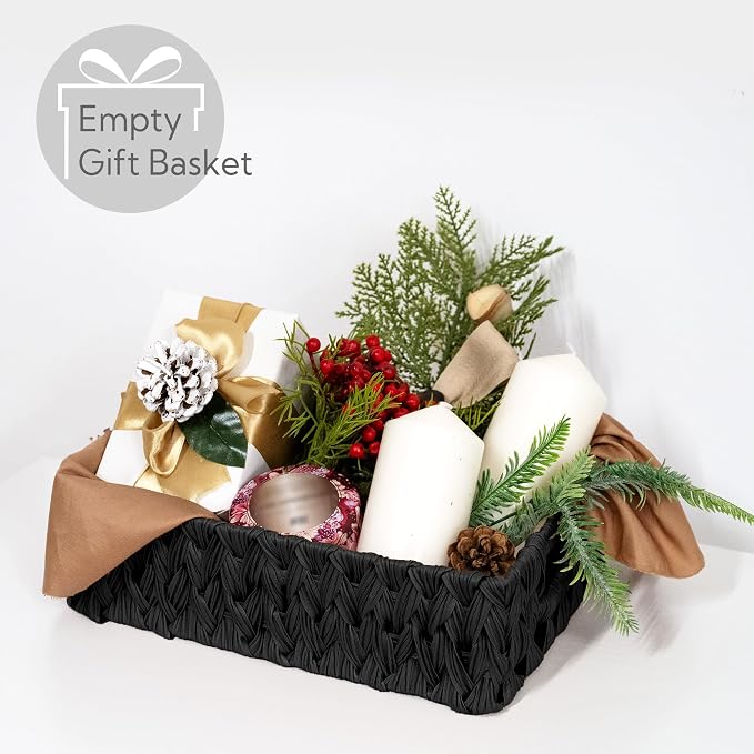 GRANNY SAYS Wicker Storage Baskets for Shelves, Black Wicker Basket, 2-Pack | Waterproof Woven Baskets for Storage, Decorative Basket, Wicker Baskets for Organizing, organizer Basket, Black Woven Basket