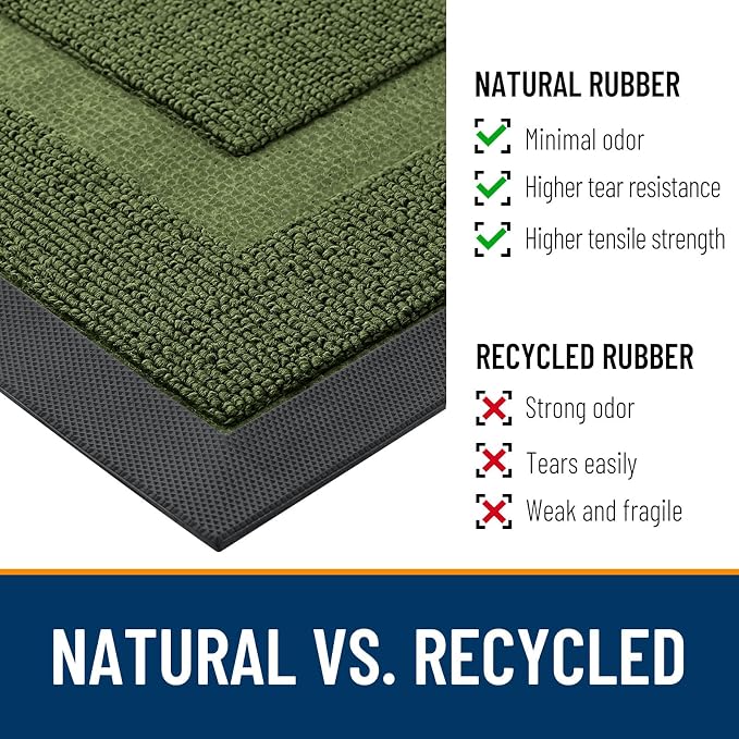OLANLY Front Door Mat Outside 47x23, All-Season Heavy-Duty Rubber Doormat | Classic Green, Absorbent, Stain and Fade Resistant, Non-Slip Backing, Low-Profile Indoor Outdoor Floor Mat for Entryway