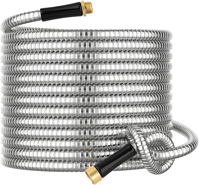 Metal Garden Hose 20 ft Connector, Stainless Steel Long Hose Extension Adapter for Hose Reel, Small, Flexible, Lightweight & Heavy Duty Water Pipe, No Kinking Short Outdoor Water Hose for Yard 20 Feet