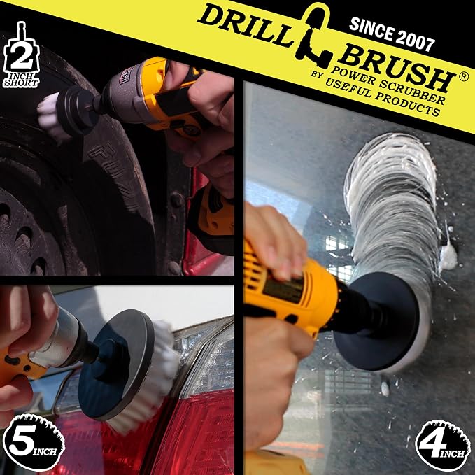 Drill Brush Attachment for Car Detailing & Washing, Wheels, Mats & Rugs | Drillbrush Car Accessories - Carpet and Upholstery Cleaner - Boat and Kayak Hull Accessories - Glass and Fiberglass Cleaner
