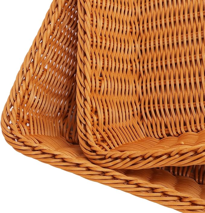 Poly Wicker Baskets 4 Pack 16 inch Brown Large Wicker Baskets Storage – Rustic, Durable & Easy-Cleaning Bread Basket, for Home, Restaurant & Hotel Use