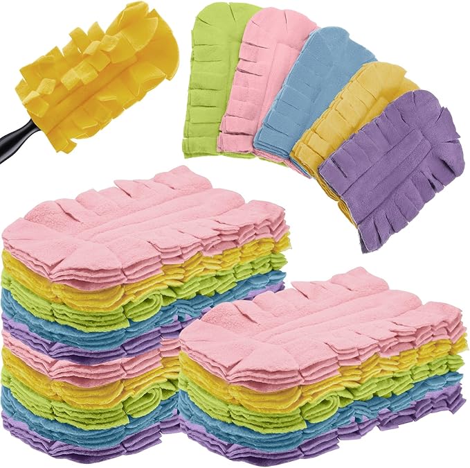 Zubebe 20 Pcs Reusable Duster Refills Fleece,Rainbow Colors | Soft Polyester Fiber Flat Duster Refill Multi Surface Washable Cleaning Pad Tools for Home, Blinds, Car, Pet, Furniture, Fans