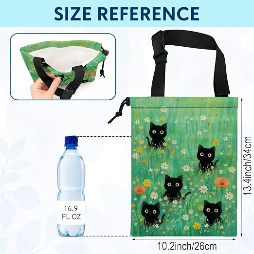 Black Cat Floral Car Trash Bag Hanging for Back Seat | Cottagecore Black Cat Canvas Drawstring Car Garbage Bag with Adjustable Buckle Vehicle Trash Can