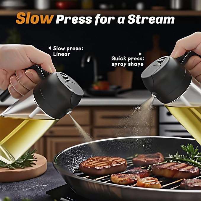 2 in 1 Oil Sprayer for Cooking, 16oz/470ml | Oil Dispenser for Kitchen Gadgets, Premium Food-Grade Oil Bottle, for Salad, Air Fryer, BBQ