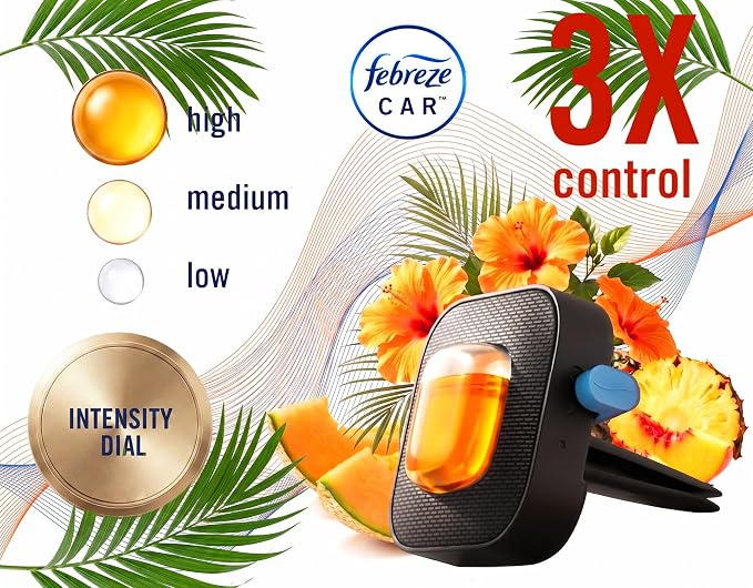 Febreze Odor Clear Car Vent Air Freshener Clip, Hawaiian Aloha 0.06 Fl.Oz - 8 Pack