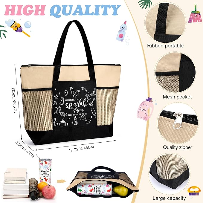 Sieral Housekeeping EVS Week Appreciation Gift, Housekeeper, Khaki | Insulated Tumbler 20oz & Large Tote Bag Set for Women Custodian School Healthcare Cleaning Crew House Cleaner Maid Janitor