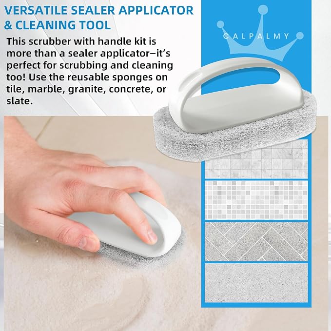 CALPALMY (6-Pack) Professional Sealer Applicator Pad with Handle, Non-Scratch Scrubbing Pads Perfect for Cleaning to All Natural Stone and Tile Like Marble, Granite, Concrete & Slate