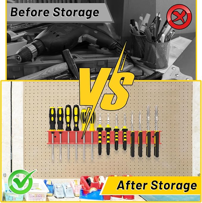 Screwdriver Plier Organizer Wall Mount,16" Screwdriver Holder,Red | 14 Holes Plier Holder,Heavy Duty Metal,Easy Install,Screw Organizer for Garage,Workshop,Workbench,Tool Chest,Space Saving
