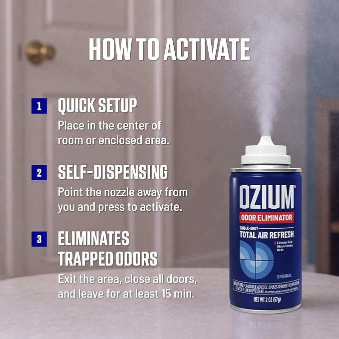 Ozium 2 Oz. Single-Shot Odor Eliminator, Single Shot Total Air Refresh | Anywhere Odor Eliminator, Car Air Freshener, Wild Cherry, 4 Pack