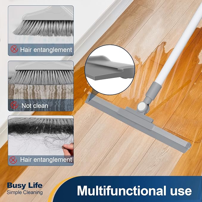 Yocada Rubber Floor Squeegee Broom TPR Blade Adjustable Scrubber Squeegee | Household Broom for Shower Bathroom Kitchen Home Tile Pet Hair Fur Floor Marble Glass Window Water Foam Cleaning 53.15"