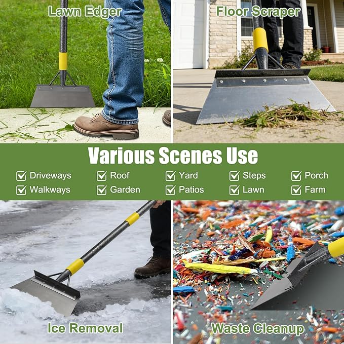Floor Scraper Long Handle Heavy Duty, 74" Metal Ice Scraper for Driveway, Multifunctional Weed Scraper for Weed Cleaning Edging Trenching & Removing Snow Ice Dirty Moss