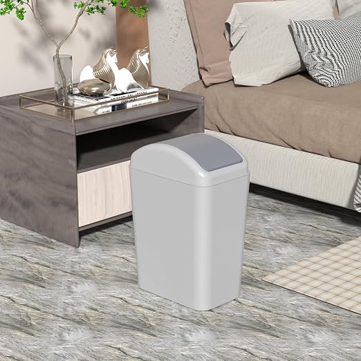 4.5 Gallon Plastic Swing Top Slim Trash Can, Garbage Bin with Lid | Gray Swing Lid Garbage Can, Small Wastebasket