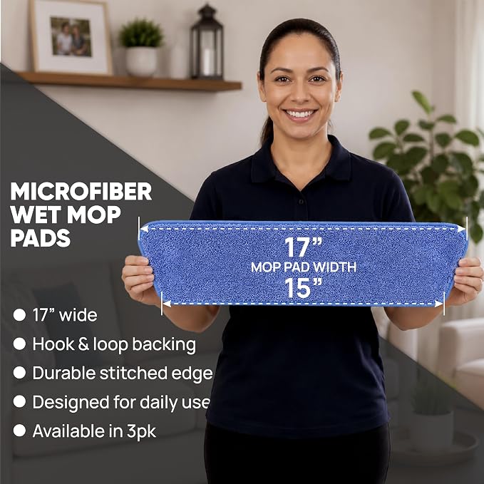 3-Pack Cinch Mop Replacement Heads, Microfiber Mops for Floor Cleaning - Wall Mop with Reusable Washable Pads, Compatible with Cinch Mop - Microfiber Wholesale
