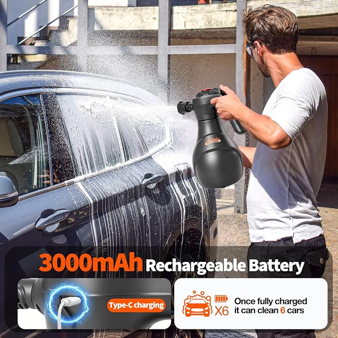 LuxBlue 68 oz Electric Foam Sprayer for Car Wash, 3000mAh Battery Powered | Car Foam Sprayer with Visible Capacity Scale, Type-C Charging Cordless Pressurized Foaming Cannon for Home, Garden Cleaning