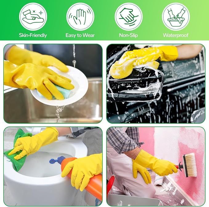 36 Pairs Rubber Dishwashing Gloves, Long Kitchen Glove, Yellow | Reusable Household Cleaning Gloves for Washing Dishes, Non Slip Rubber Cleaning Glove for Dishwashing Gardening and Home Use