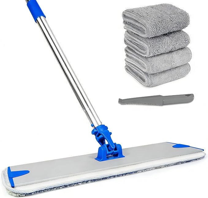 18" Professional Microfiber Mop, Flat Mop with Aluminum Alloy Base&Stainless Steel Handle for Floor Cleaning, Wet Dry Dust Floor Mops for Hardwood, Tile, Laminate