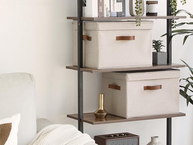 StorageWorks Fabric Storage Bins with Lids, Closet Storage Bins | Flip-Top Lid, 3 Handles, Collapsible, Stackable, for Clothes Blankets, Multi-Purpose, Large, Brown and Beige, 2-Pack