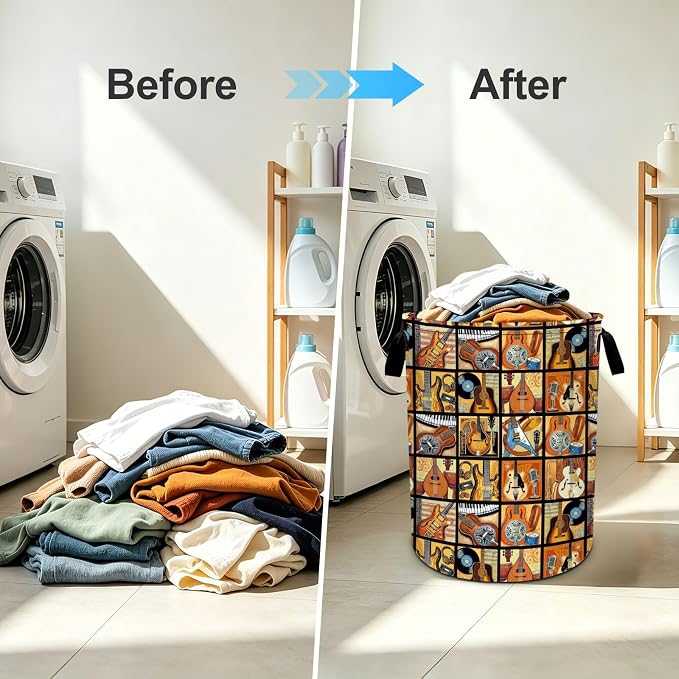 Guitar Laundry Basket Foldable Oxford Laundry Hamper With Handle For Room Bathroom Bedroom