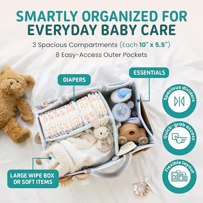 Baby Diaper Caddy Organizer - Large Tote Bag for Newborn essentials Boy or Girl - Baby Shower Basket - Nursery Must Haves - Registry Favorites - Newborn Caddie Car Organizer (Pack of 2)