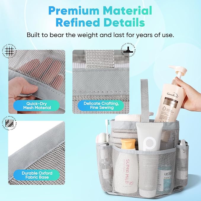 EUDELE 2 Pack Mesh Shower Caddy Portable for College Dorm Room Essentials, Shower Caddy Dorm with 9-Pocket Large Capacity,Shower Bag for Beach,Swimming,Gym All Black+All Grey