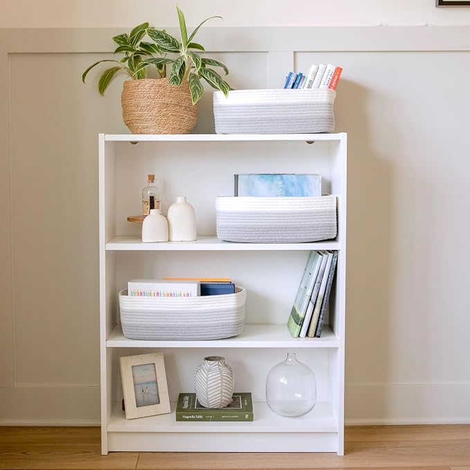 Woven Rope Baskets for Organizing, 3 Pack, 15.5 x 11 x 5.5" Storage Bins | Storage baskets and organizer bins for shelves, pantry, closet storage, toy organizer, bathroom storage, nursery, towels