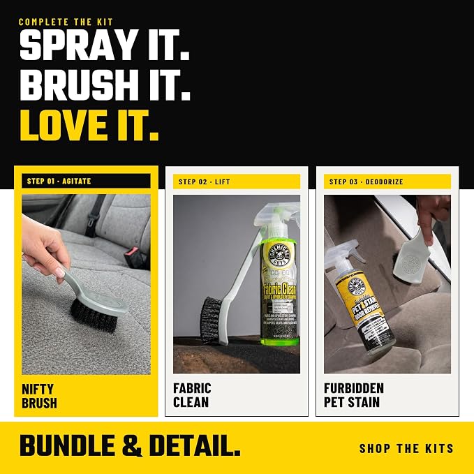 Chemical Guys, The Nifty Interior Detailing Brush for Carpet & Upholstery | Synthetic bristles and a short ergonomic handle scrub carpet, mats, upholstery and trunk liners with control