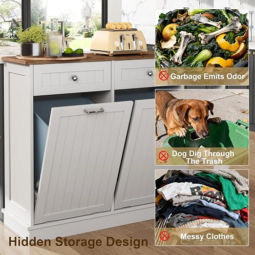 LOUVIXA Trash Can Storage Cabinet, Hidden Trash Can Holder
