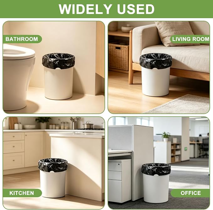6 Gallon Trash Bags Drawstring, 132 Count, Black | 22.5 Liter, Bathroom Trash Can Bin Liners, Plastic Garbage Bags for home office kitchen