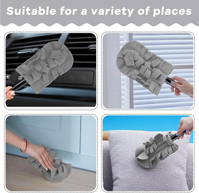 Zubebe 6 Pcs Reusable Duster Refills Fleece,Grey | Soft Polyester Fiber Flat Duster Refill Multi Surface Washable Cleaning Pad Tools for Home, Blinds, Car, Pet, Furniture, Fans