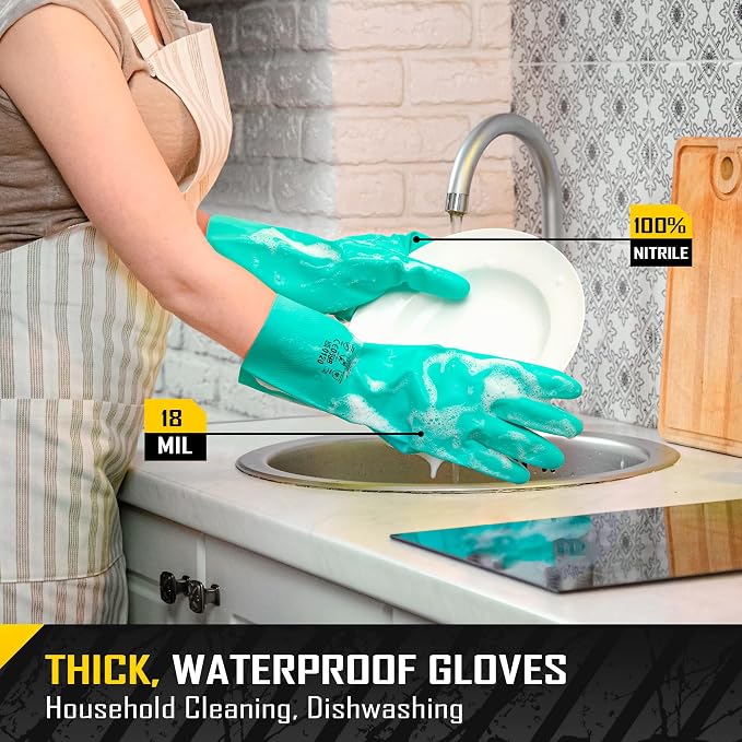COOLJOB 18 Mil Chemical Resistant Nitrile Gloves 13" Long, Resist Household Acid, Alkali, Solvent and Oil, Latex Rubber Free