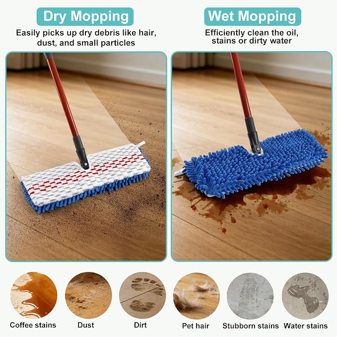 Microfiber Mops for Floor Cleaning, Flat Mop with 4 Reusable Pads and Extendable 58" Long Handle for O Cedar Dual-Action Microfiber Flip Mop , Dust Mop for Hardwood Floors, Wet & Dry Use Floor Clean