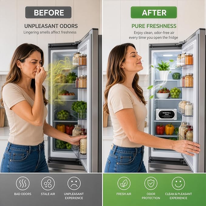 Fridge Deodorizer – Activated Charcoal Refrigerator Odor Eliminator – Long-Lasting Fridge Odor Absorber for Freezer, Cooler & Lunch Box – Baking Soda Alternative (2 PACK)