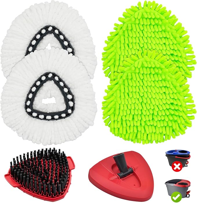 Mop Head Replacement for O Cedar, Spin Mop Replacement Head for Ocedar Easywring 1 Tank System, Mop Heads Includeds 4 Mop Replacement Heads , 1 Spin Scrub Brush & 1 Base