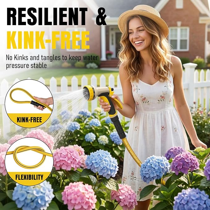 Heavy Duty Garden Hose 35ft, NON-EXPANDABLE Flexible Water Hose, Kink Resistant Lightweight Hybrid Hose, Leakproof Hose Male to Female Fittings