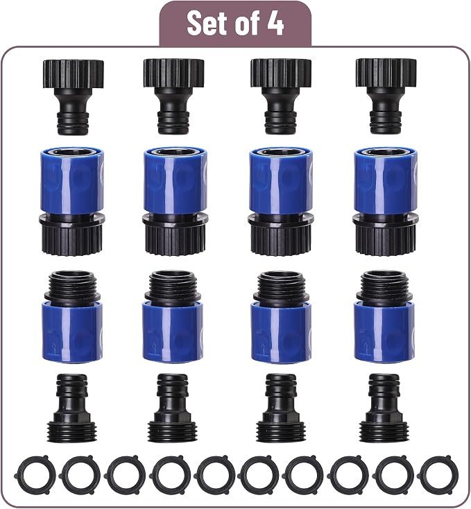 Bates- Garden Hose Quick Connectors, 4 Set, 3/4" Male Female Hose Fittings | Quick Release Plastic Water Hose Connector for Garden Irrigation & Outdoor Use