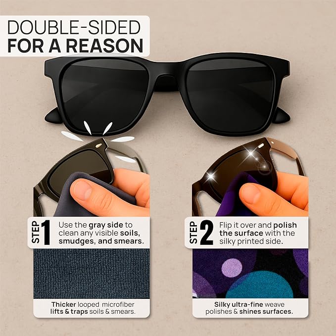 Quick Cloth Microfiber Glasses Cleaning Cloths — 5"x7" 2 Pack with | Storage Case, Double-Sided Lens Cleaner for Eyeglasses, Sunglasses, Camera & Phone Screens (Bubbles, by Microfiber Wholesale)