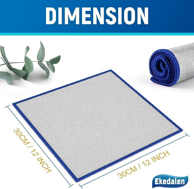 Microfiber Cleaning Cloth Lint Free Glass Polish, Silver-Blue | Absorbent Lint Free Rags, Quick Dry, Streak Free, Glass Cleaner For Household Bathroom, Auto Detailing, 12 x12 in, 6 Pcak