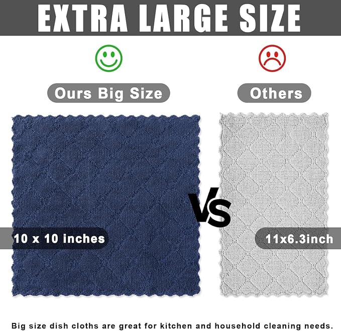 Homaxy 18 Pack Super Soft Absorbent Dish Cloths, 10" x 10", Navy Blue | Coral Velvet, Nonstick Oil Fast Drying Microfiber Cleaning Cloth, No Lint Household Dishcloths