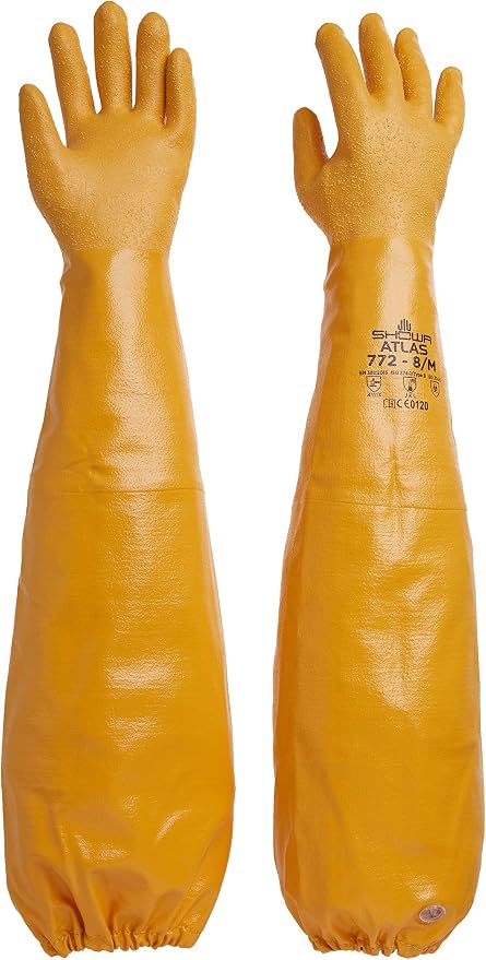 Atlas Glove WG772M 26-Inch Long Sleeve Nitrile Coated Cotton Lined Work Gloves, Medium, Yellow
