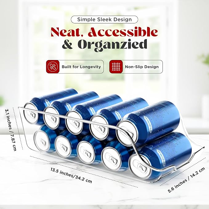 Utopia Kitchen Soda Can Organizer for Refrigerator & Pantry, 4 Pack, Clear | Durable Can Storage Organizer for Fridge & Kitchen Organization