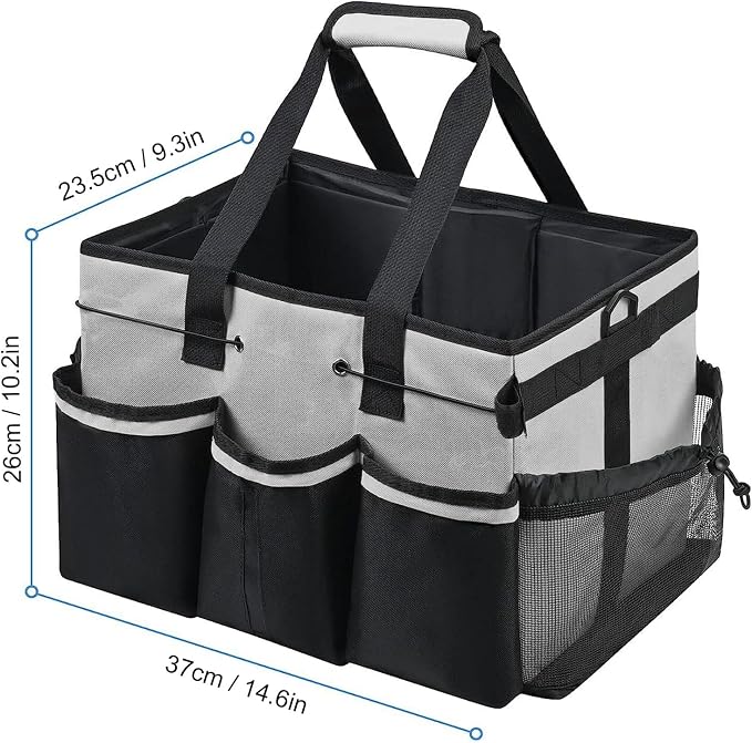 ZJchao Cleaning Supplies Organizer Bag with Shoulder Strap, Portable Cleaning Caddy Backpack, Water proof Tool Storage Tote for Housekeeping, Janitorial Supplies, Home (Grey)