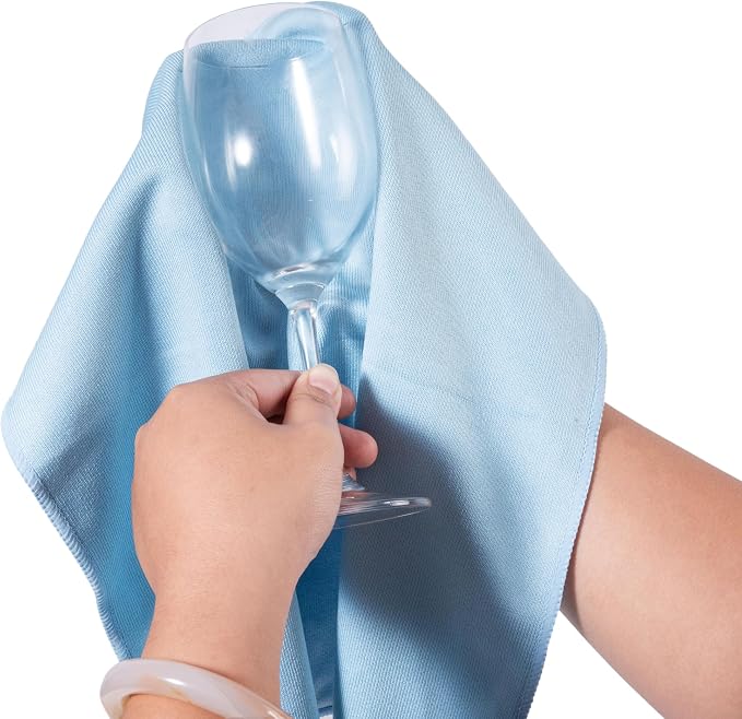 KLNYOO Microfiber Glass Cleaning Cloths Lint Free Streak Free Quickly and Easily Clean Windows & Mirrors Without Chemicals Polishing Cloth 16x16 Inch 8 Pack (Blue+ Grey)