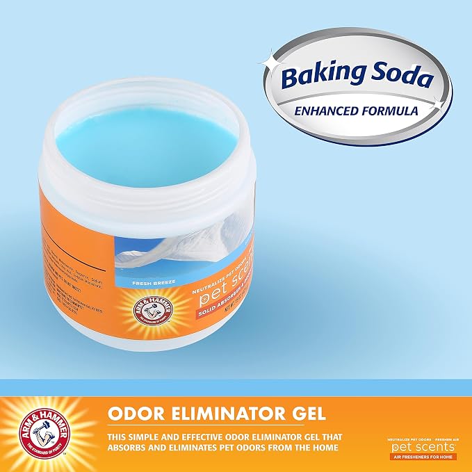 Arm & Hammer Pet Scents Solid Gel Odor Eliminator, Fresh Breeze, 15 Oz | Long-lasting baking soda gel neutralizes odors in pet rooms, litter areas, and indoor spaces without spraying