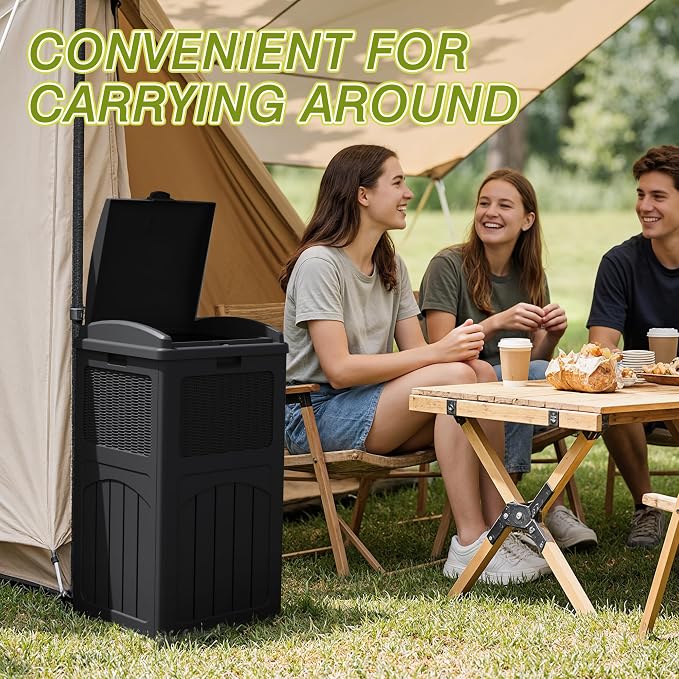 Greesum 33 Gallon Outdoor Trash Can with Lid, 3 Pack, Black | Waterproof Resin Garbage Bin for Hideaway, Deck, Patio